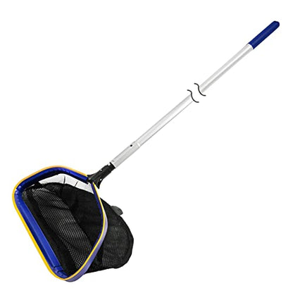 Poolvio Pool Deep Skimmer Net with 3ft - 10ft 1.0mm Thick Adjustable Aluminum Pole & Fine Mesh Bag Leaf Skimmer Rake Net for Above Ground & Inground Swimming Pools, Removes All Debris - size: Pool Rake with Pole