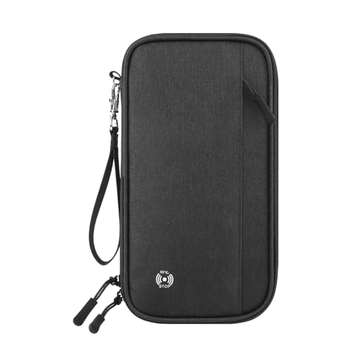 Passport Holder Family, RFID Blocking Travel Wallet Women Men, Travel Document Organizer Premium Wallets Passport Holders Bag, Lightweight Zipper Credit Cards Case Cover for Travel, (Black-Medium) - color: Black, size: M