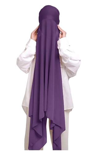 Lina & Lily Muslim Chiffon Instant Hijab Head Scarf with Matching Tie Back Jersey Undercap - color: Dark Purple