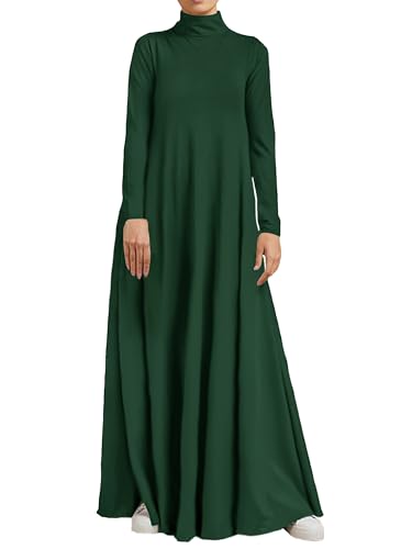 WSPLYSPJY Women High Neck Abaya Muslim Dress Solid Color Prayer Robe - color: Deep Green, size: Medium