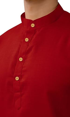 Chandrakala Men's Tunic Cotton Kurta Pajama Set Indian Casual Yoga Dress (MK101) - color: Red-101, size: Large