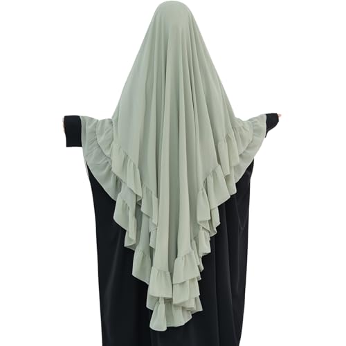 khalat Women's Hijab Chiffon Hijab for Women Muslim 2 Layers Ruffle Lightweight Large Hijab - color: Olive Green