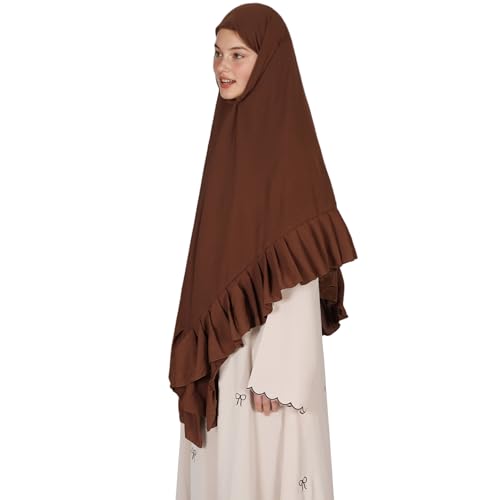 Prayer Hijab for Women Muslim Cotton Blend Lightweight Ruffled Square Scarf - color: Coffee