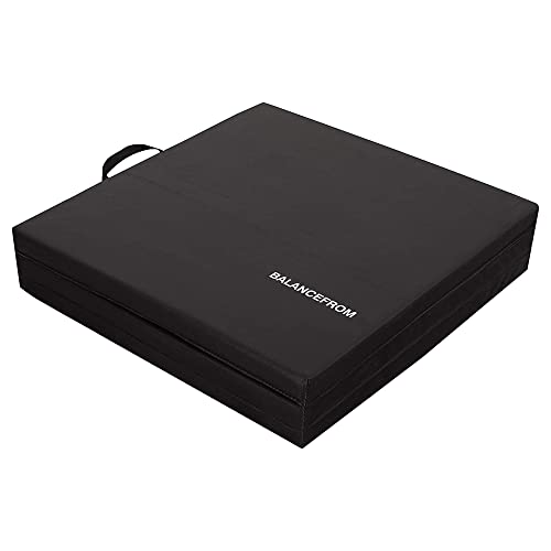 BalanceFrom 6x2 Feet 3-Panel Folding Gymnastics Mat – 1.5-Inch Thick Pad with Vinyl Surface and Carrying Handles for Tumbling, Yoga, Pilates, Home Workouts, and Martial Arts - color: Black