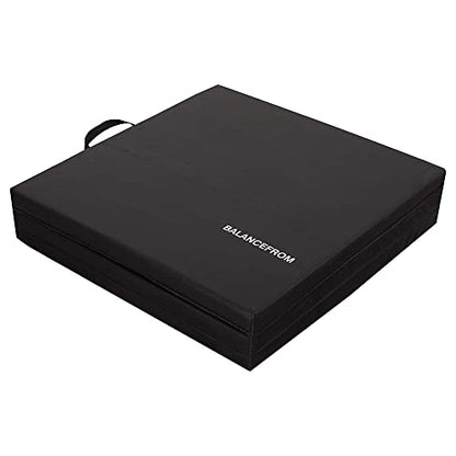 BalanceFrom 6x2 Feet 3-Panel Folding Gymnastics Mat – 1.5-Inch Thick Pad with Vinyl Surface and Carrying Handles for Tumbling, Yoga, Pilates, Home Workouts, and Martial Arts - color: Black