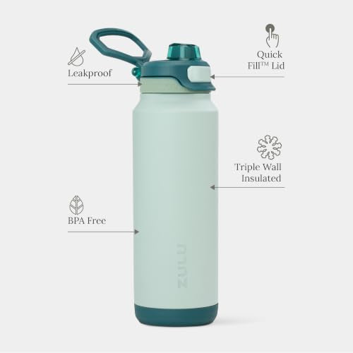 ZULU Powerfill Pro 32oz Stainless Steel Water Bottle with Quick Fill Lid, Triple Walled Vacuum Insulated Metal, Leak Proof Locking Lid, Sip and Chug, Reusable BPA Free, Evergreen - color: Evergreen, style: 32oz