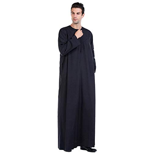 Lenmipot Men's Muslim Clothes Durable Kaftan Robe Dubai Long Gown Ethnic Clothes,1pc Soft Robe - color: D Black, size: X-Large