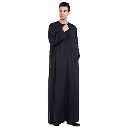 Lenmipot Men's Muslim Clothes Durable Kaftan Robe Dubai Long Gown Ethnic Clothes,1pc Soft Robe - color: D Black, size: X-Large