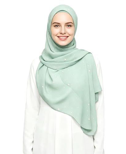 Lina & Lily Sparkle Shimmer Gold Glitter Women's Chiffon Hijab Head Scarf Shawl Wrap Lightweight - color: Pastel Mint