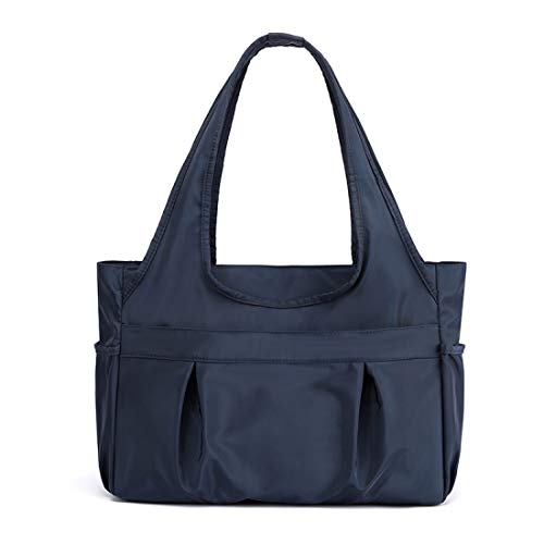 Tote Bag for Women Nylon Lightweight Large Handbag Purses Multi-pocket Shoulder Bag for Work Travel - color: Navy