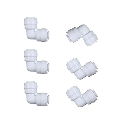 6 Pack White Plastic Push-To-Connect 90-Degree Elbow Fitting (3/8 in. O.D. x 3/8 in. O.D., Union Elbow Connector)