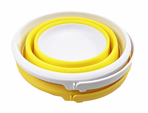 SAMMART 5.5L (1.4 Gallon) Set of 2 Collapsible Plastic Bucket - Foldable Round Tub - Portable Fishing Water Pail - Space Saving Outdoor Waterpot. (Carrot + Lemon) - color: Carrot + Lemon