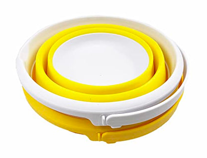 SAMMART 5.5L (1.4 Gallon) Set of 2 Collapsible Plastic Bucket - Foldable Round Tub - Portable Fishing Water Pail - Space Saving Outdoor Waterpot. (Carrot + Lemon) - color: Carrot + Lemon