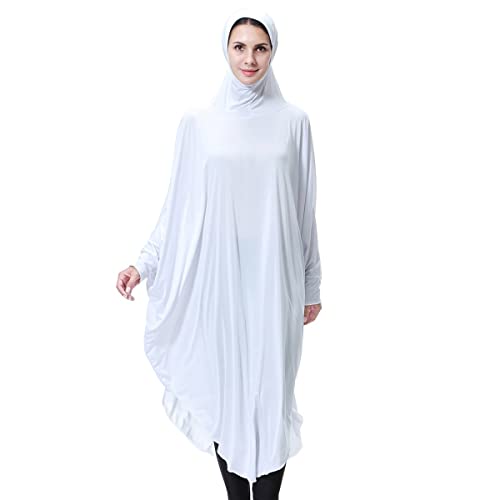 khalat Women's One-Piece Muslim Abaya Dress Large Overhead Prayer Ramadan Long Hijab Dress - color: White, size: Large