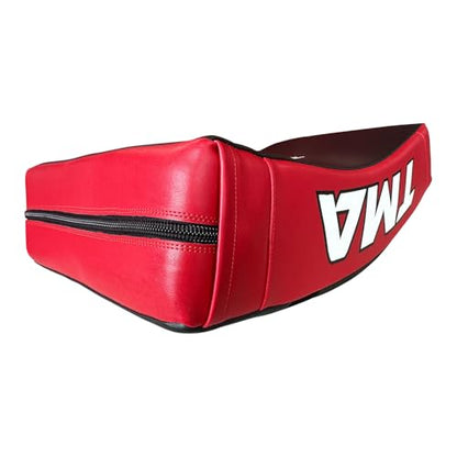 TMA Kick Shield Muay Thai Kickboxing, Heavy Curved Kicking Striking Body Pad, Target MMA Boxing Training, Kickboxing Body Shield, 3 Padded Handles, Karate Kicking Pads, Sparring Sheild - color: Black/Red