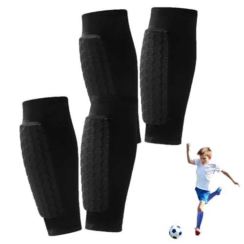 2 Pairs Soccer Shin Guards for Kids Youth Adult,Shin Guards Soccer Calf Compression Sleeve with Honeycomb Pads,Lightweight Shin Protector Support for Baseball MTB Football–Boys Girls Protective Gear - color: black+black, size: Large