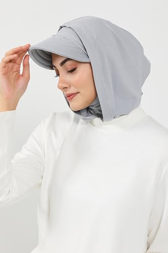 Aisha's Design Full Coverage Cotton Bonnet Hijab with Visor Modest Underscarf Bonnet - color: Grey