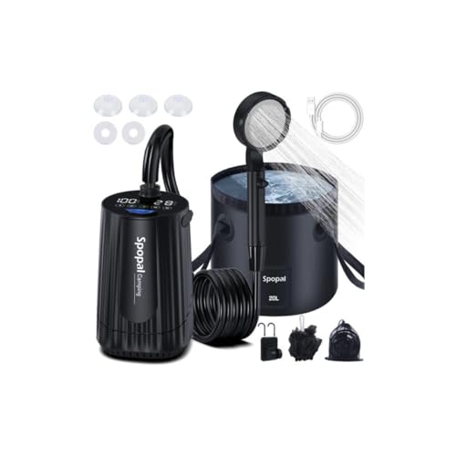 10000mAh Camping Shower with Collapsible Bucket Handle 20L | Portable Camping Shower, 5 Adjustable Speeds, IPX8 Waterproof, LED Display, Perfect for Hiking, Travel, Cars & Pets