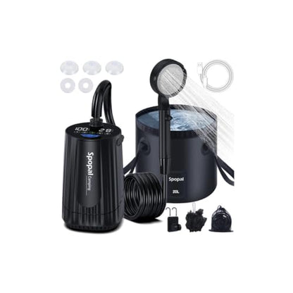 10000mAh Camping Shower with Collapsible Bucket Handle 20L | Portable Camping Shower, 5 Adjustable Speeds, IPX8 Waterproof, LED Display, Perfect for Hiking, Travel, Cars & Pets