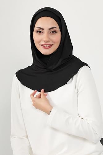 Aisha's Design Full Coverage%95 Cotton Bonnet for Women, Ready-to-Wear Hijab Bonnet Headscarf with Neck Coverage - color: Black