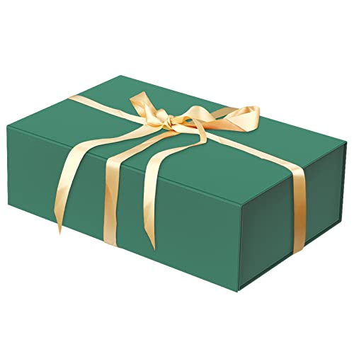 HavrePac Luxury Large Gift Box 13.8"x9"x4.3" Storage Box Ribbon Magnetic Closure for Luxury Packaging Box for Valentine's Day, Mother's Day, Birthdays, Bridal Gifts,Weddings - color: Green, size: 1 Count (Pack of 1)