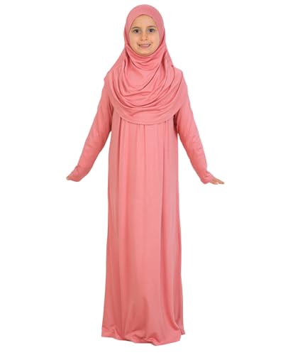 Prien Kids Muslim Prayer Dress With Hijab & Pouch, Soft Viscose Abaya For Girls, Islamic Clothes, Robe For Eid, Ramadan - color: Dusty Rose