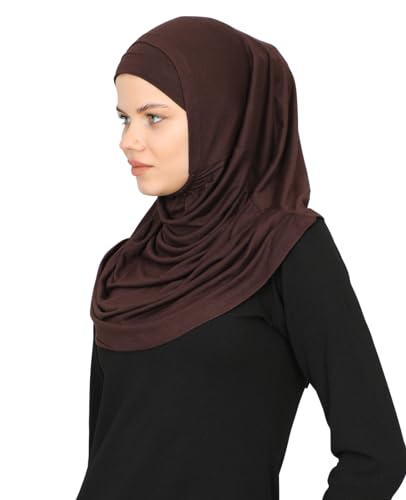 Prien Chic Ready To Wear Hijab For Women, Muslim Long Turban Undercap Set, Instant Scarf, Prayer Clothes For Girls, Abaya - color: Brown