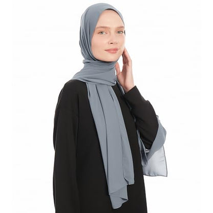 Premium Hijab Scarf for Women - Heavy Chiffon Hijab Muslim Headscarf Shawl - Soft Chiffon Scarf Muslim Headscarf Shawl - color: Dark Grey