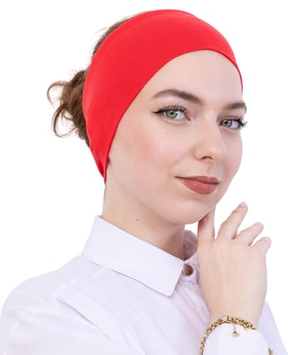Prien Women Cotton Hijab Cap, Stretchy Head Cover, Pre-Sewn Inner Muslim Scarf Undercap, Non Slip Headband for Daily Wear - color: Brink Pink