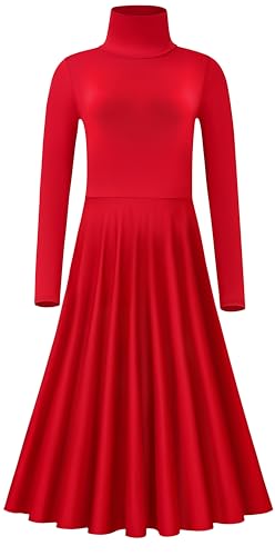 MOLLDAN Long Sleeve Praise Dance Dress for Women Liturgical Church Worship Fit Full Length,Breathable Lined - color: Red, size: Small
