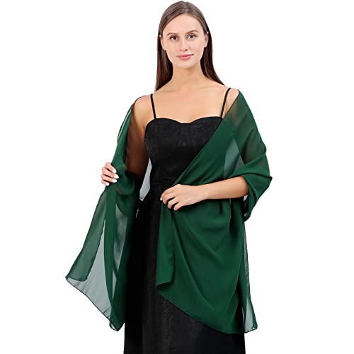 Ladiery Chiffon Shawl Wraps for Women Evening Dresses, Elegant Soft Sheer Shawls for formal dressy Bride Wedding - color: Dark Green(1)