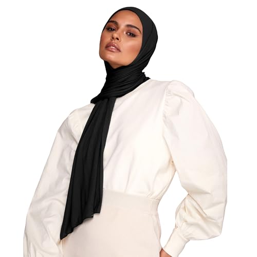 VOILE CHIC 여성용 프리미엄 저지 히잡 스카프 - 이슬람 헤드 스카프 랩 히잡 - color: 블랙., size: Regular