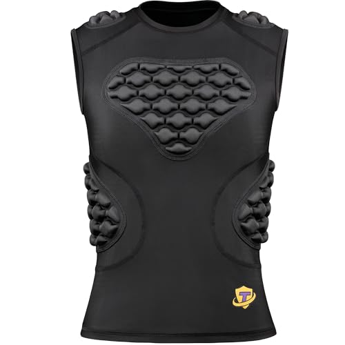 Youth Padded Compression Shirt Vest Rib Chest Protector Football Baseball - color: Black-white, size: Large