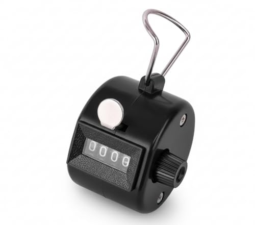 Hand Tally Counter - 4 Digit Mechanical Clicker Counter for Knitting and Crochet - Handheld Lap, Pitch & People Counter with Finger Ring - No Battery Required for Teachers, Nurses,(Black)