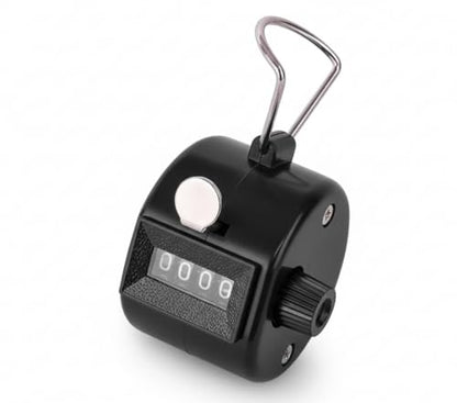 Hand Tally Counter - 4 Digit Mechanical Clicker Counter for Knitting and Crochet - Handheld Lap, Pitch & People Counter with Finger Ring - No Battery Required for Teachers, Nurses,(Black)