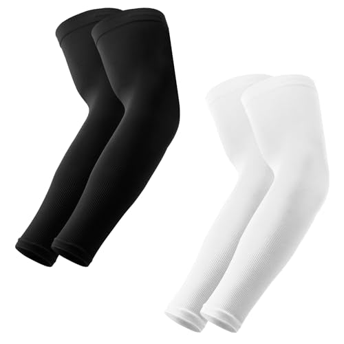Arm Sleeves for Men/Women, Sun Sleeves UV Protection Volleyball - color: 2 Pairs: 1 Pair Black,1 Pair White