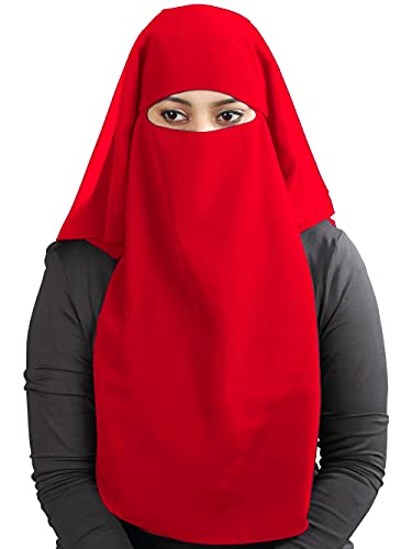MyBatua 3 Layers Saudi Niqab In Breathable Georgette, Wholesale Price, 1pc Face Veil NQ-003 - color: Red