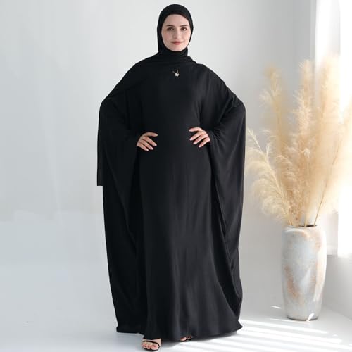 Women Muslim Abaya Dress 1Piece Bat Sleeve Islamic Maxi Robe Fashion Jilbab for Women Eid Kaftan Muslim Robe - color: Blacka, size: Large
