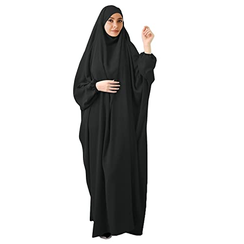FPOVFPO Womens One-Piece Solid Abaya Muslim Prayer Dress Islamic Maxi Kaftan with Hijab Dubai Full Length Dress - color: Black