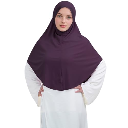 Instant Hijab for Women Muslim Stretchy Prayer Hijab Islamic Headscarf - color: Dark Purple