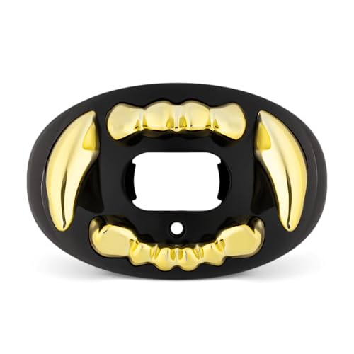 Battle Sports 3D Apex Predator Oxygen Football Mouthguard, Gold Chrome | Maximum protection, Safe secure comfortable fit, Built-in airflow channels, Advanced composite material, No boiling required - color: Gold Chrome