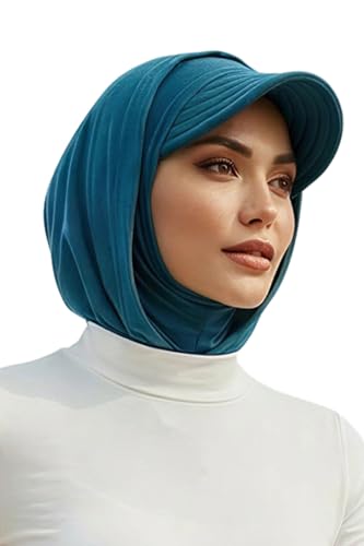 Aisha's Design Full Coverage Cotton Bonnet Hijab with Visor Modest Underscarf Bonnet - color: Petrol