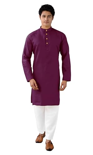 Chandrakala Men's Tunic Cotton Kurta Pajama Set Indian Casual Yoga Dress (MK101) - color: Wine-112, size: XX-Large