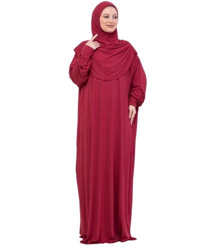 Prien Prayer Dress For Women, Cotton Muslim Abaya, Soft Hijab, Elegant Turkish Islamic Wear For Eid, Ramadan, Umrah, Hajj - color: Burgundy