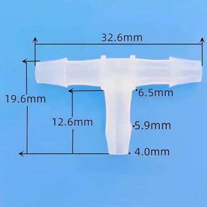 3 Way Tee Connector Equal Barbed T-Fitting 3 Way Hose Barb Adapter for Laboratory Biochemical Analytical Instruments Food Machinery Aquarium Equipment 100pc/pk (4mm 5/32'' Cir) - size: 4mm 5/32'' Cir