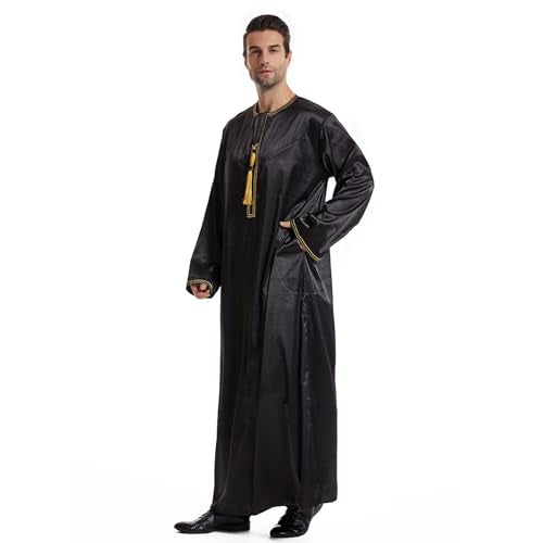 Men's Islamic Arab Kaftans Robe for Eid, Dubai Ramadan Daily Clothes - Muslim Thobe Shirt - color: B Black, size: X-Large