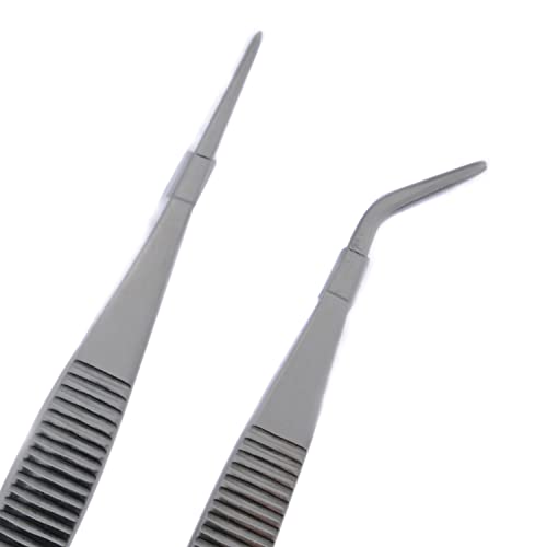 2pcs Stainless Steel Lab Tweezers High Precision Forceps 5.5" Fine Strong Straight/Curved Point Tweezers