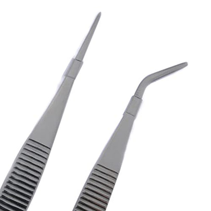 2pcs Stainless Steel Lab Tweezers High Precision Forceps 5.5" Fine Strong Straight/Curved Point Tweezers