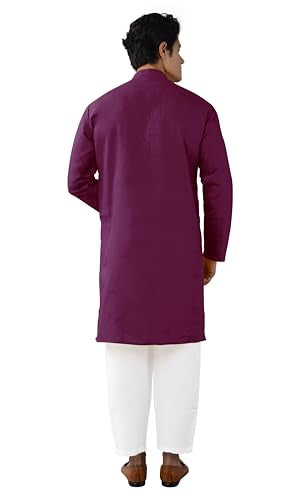 Chandrakala Men's Tunic Cotton Kurta Pajama Set Indian Casual Yoga Dress (MK101) - color: Wine-112, size: Small