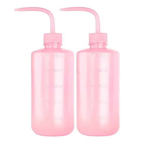 500ml Plastic Safety Wash Bottle, Pink Lab Squeeze Bottle with Narrow Mouth and Scale Labels, Squirt Bottle For Plant Flower Succulent Watering - 2 Packs - color: pink 500ml 2pcs